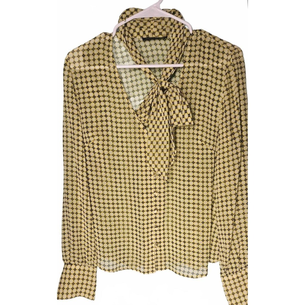 Banana Republic Patterned Coquette Retro Sheer Blouse With Tie Neck‎ Old Money
